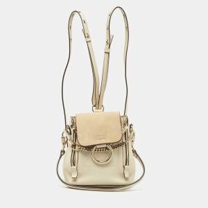 Chloe Cream Leather and Suede Mini Faye Daye Backpack