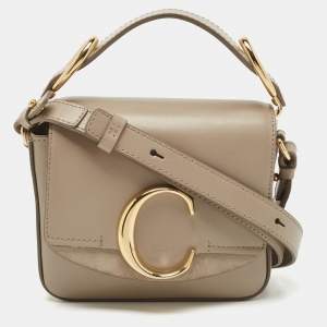 Pre Owned Chloe Grey Leather Mini C Top Handle Bag