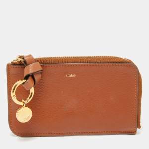 Chloe Brown Leather Alphabet Zip Card Holder