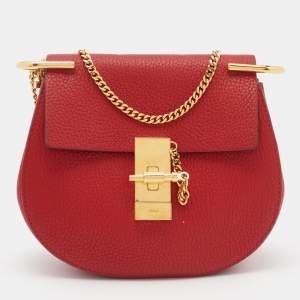 Chloe Red Leather Small Drew Chain Crossbody Bag