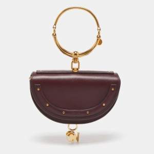 Chloé Burgandy Leather Nile Bracelet Minaudiere Crossbody Bag