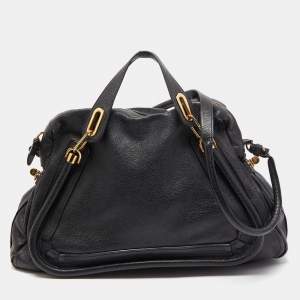 Pre Owned Chloe Black Leather Large Paraty Shoulder Bag
