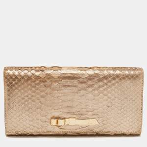 Chloe Metallic Beige Python Flap Continental Wallet