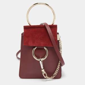 Chloe Burgundy Leather and Suede Mini Faye Crossbody Bag