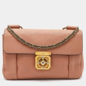 Pre Owned Chloe Peach Leather Medium Elsie Chain Flap Shoulder Bag