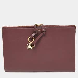 Chloe Burgundy Leather Alphabet Flat Pouch