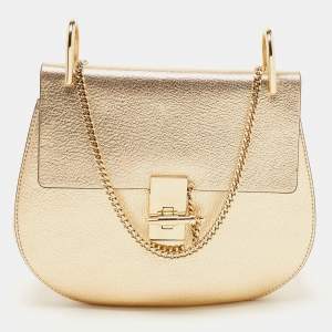 Chloe Metallic Gold Leather Medium Drew Shoulder Bag