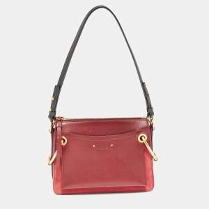 Pre Owned Chloe Maroon Leather and Suede Small Roy Shoulder Bag
