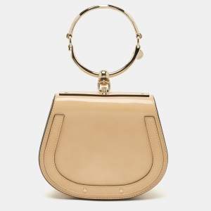 Pre Owned Chloe Beige Glazed Leather Small Nile Bracelet Shoulder Bag