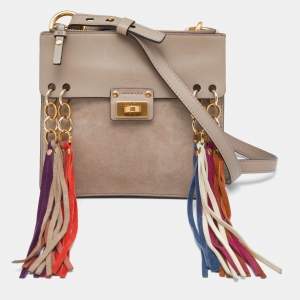 Pre Owned Chloe Beige Leather and Suede Jane Tassel Crossbody Bag