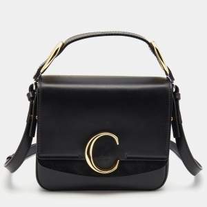 Pre Owned Chloe Black Leather Small C Top Handle Bag
