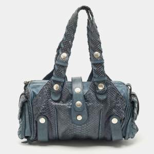 Pre Owned Chloe Blue Python and Leather Silverado Satchel