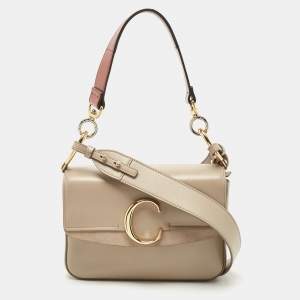 Chloe Grey Leather and Suede Small C Double Carry Bag