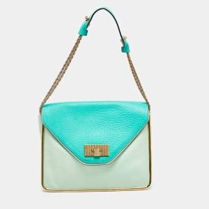 Pre Owned Chloe Two Tone Green Leather Medium Sally Shoulder Bag