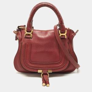 Pre Owned Chloe Burgundy Leather Mini Marcie Double Carry Bag