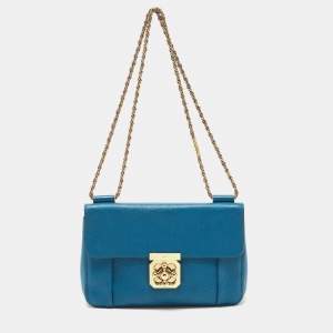 Pre Owned Chloe Blue Leather Medium Elsie Chain Flap Shoulder Bag