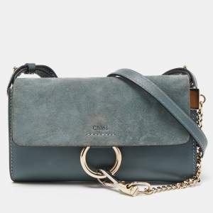 Chloe Blue Leather and Suede Mini Faye Shoulder Bag