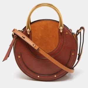 Pre Owned Chloe Brown Leather and Suede Small Pixie Round Bag