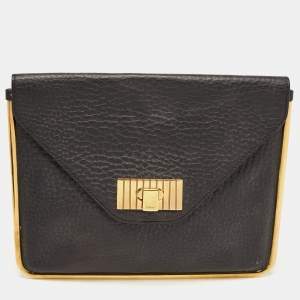 Chloe Black Pebbled Leather Sally Envelope Clutch