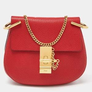 Chloe Red Leather Small Drew Chain Crossbody Bag