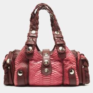 Pre Owned Chloe Burgundy/Pink Python and Leather Silverado Satchel