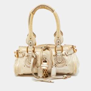 Pre Owned Chloe Cream/Silver Shimmer Leather Mini Paddington Satchel