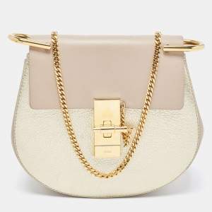 Pre Owned Chloe Gold/Beige Leather Small Drew Shoulder Bag
