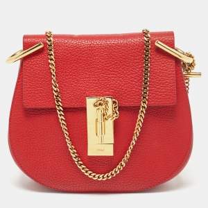 Pre Owned Chloe Red Leather Small Drew Chain Crossbody Bag