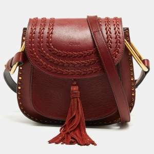 Chloe Burgundy Leather Small Braided Hudson Shoulder Bag