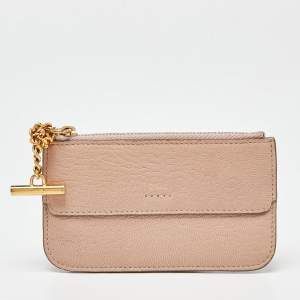 Chloe Beige Leather Zip Card Holder