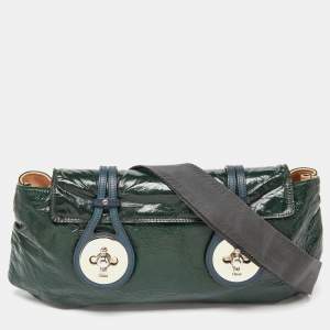 Pre Owned Chloe Green Patent and Leather Flap Crossbody Bag