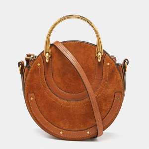 Pre Owned Chloe Brown Leather and Suede Small Pixie Round Bag