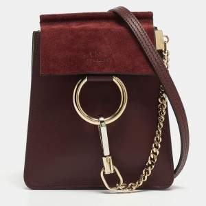 Pre Owned Chloé  Burgundy Leather and Suede Mini Faye Crossbody Bag
