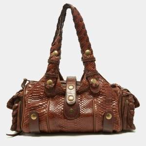 Pre Owned Chloe Brown Python and Leather Silverado Satchel