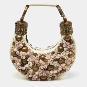 Chloé Beige Fabric Small Pebbles Stone Embellished Hobo