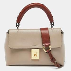 Pre Owned Chloe Grey/Brown Leather Flap Top Handle Bag