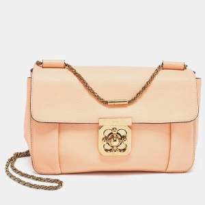 Pre Owned Chloe Peach Leather Medium Elsie Chain Flap Shoulder Bag