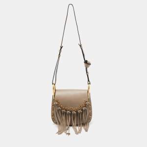 Pre Owned Chloe Beige/Black Leather Small Hudson Fringe Shoulder Bag