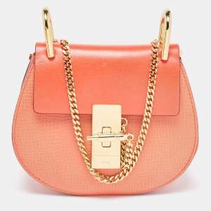 Chloe Coral Orange Leather Nano Drew Shoulder Bag