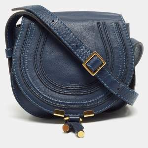 Chloe Navy Blue Leather Mini Marcie Crossbody Bag