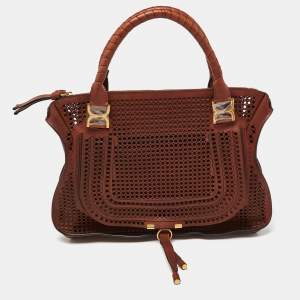 Pre Owned Chloe Brown Perforated Leather Large Marcie Satchel