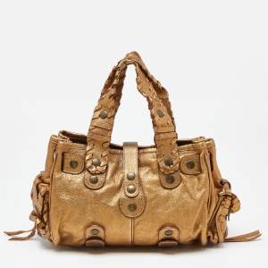 Pre Owned Chloe Metallic Gold Leather Silverado Satchel