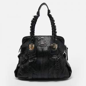 Pre Owned Chloe Black Leather and Python Heloise Large Satchel
