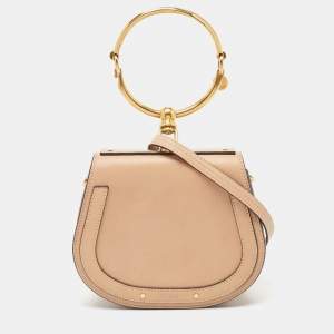 Chloe Beige Leather and Suede Small Nile Bracelet Crossbody Bag