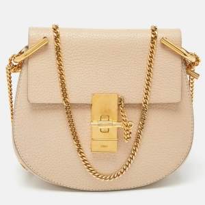 Pre Owned Chloe Cream Leather Small Drew Chain Crossbody Bag
