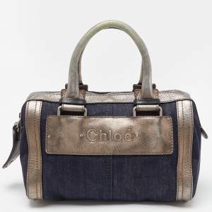 Pre Owned Chloe Blue/Metallic Denim and Leather Zip Satchel