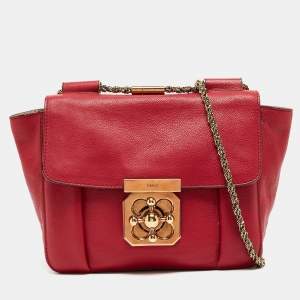 Pre Owned Chloe Red Leather Small Elsie Shoulder Bag