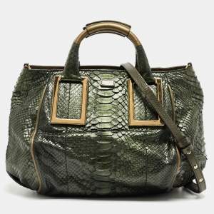 Pre Owned Chloe Green Python and Leather Ethel Tote