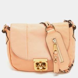Pre Owned Chloe Peach Leather Elise Neo Folk Shoulder Bag