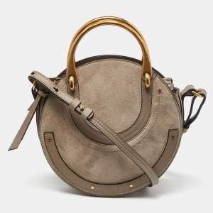 Chloé Beige Leather and Suede Small Pixie Round Crossbody Bag